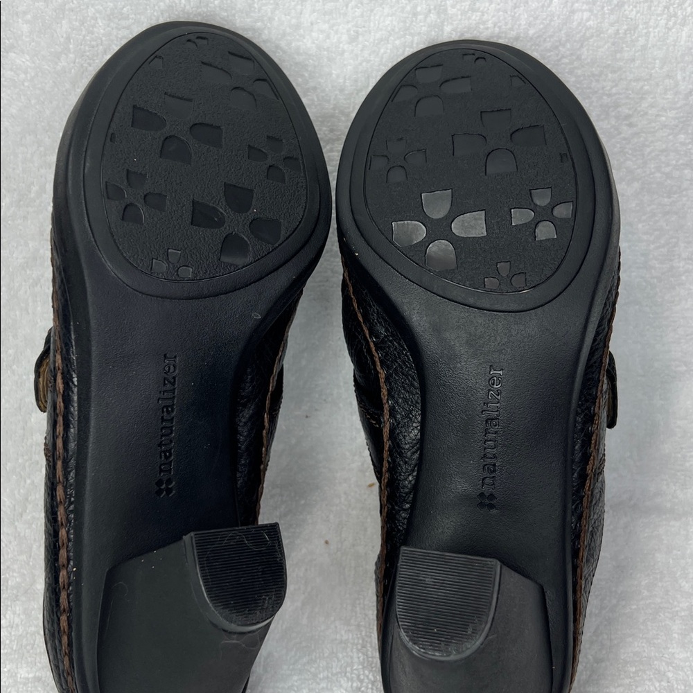 Naturalizer Black Leather Slip-On Mules with Silver Buckle - Picture 4 of 10